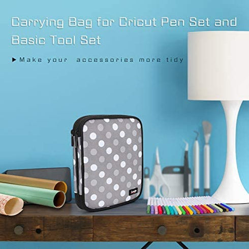 Luxja Carrying Bag Compatible with Cricut Pen Set and Basic Tool Set, Double-Layer Organizer Compatible with Cricut Accessories (Bag Only), Gray Dots