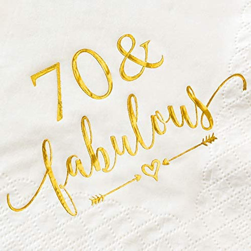 Crisky 70 and Fabulous Cocktail Napkins Gold for Women 70th Birthday Decorations, 70th Birthday Bevergae Dessert Cake Table Supplies, 50Pcs, 3-Ply