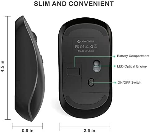 J JOYACCESS Wireless Mouse for Laptop, 2.4G Ultra Thin Silent Mouse with USB Receiver, 2400 DPI Portable Mobile Optical Cordless Mouse for Laptop, Computer, MacBook,Window, Chromebook, PC-Black