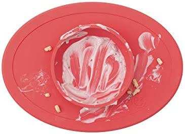 ezpz Tiny Bowl - 100% Silicone Suction Bowl with Built-in Placemat for First Foods + Baby Led Weaning - Fits on All Highchair Trays - 4 Months+ (Coral)