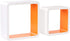 Homewell Set of 2 Cube Floating Shelves, Wood Wall Shelves for Home Decoration, Storage Display Rack, White+Orange.