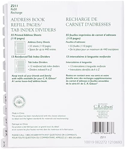 C.R. Gibson Blank Address Book Refills 3 Ring Address Book, 55 pgs.