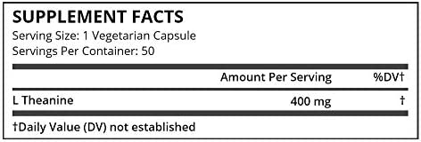 Pure Science L-Theanine Supplement 400 mg – Supports Cognition, Improves Mental Performance and Calms the mind and Reduce stress - 50 Vegetarian Capsules