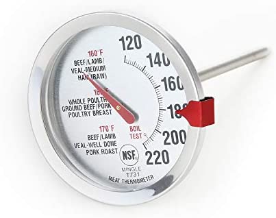 SINARDO Roasting Meat Thermometer T731, Oven Safe, Large 2.5-Inch Easy-Read Face, Stainless Steel Stem and Housing