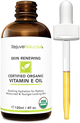 Vitamin E Oil - 100% All Natural & USDA Organic (LARGE 4oz Bottle) Skin Renewing Oil for Scars, Collagen Production, Dark Spots & Wrinkles. Radiant, Hydrated & Youthful Skin. Face & Body Moisturizer