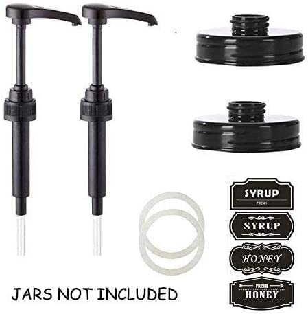 Mason Jar Syrup & Honey Dispenser Pump Lids, Rust Proof, Plastic Dispenser Lid for 16 oz Regular Mouth Mason Jars Kitchen and Table Decor - 2 Pack