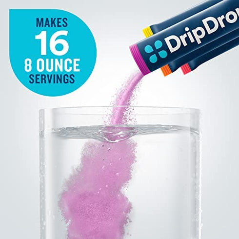 DripDrop Hydration - Electrolyte Powder Packets - Watermelon, Berry, Orange, Lemon - 16 Count