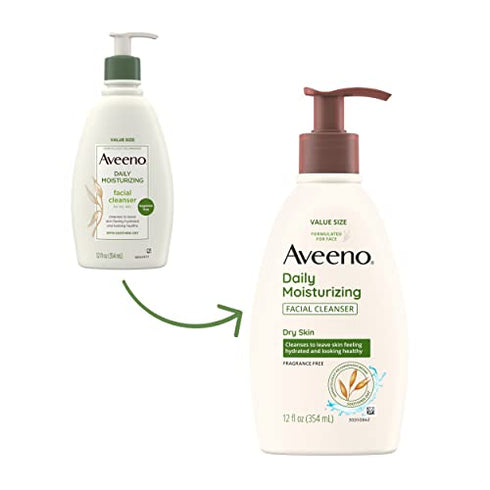 Aveeno Daily Moisturizing Facial Cleanser with Soothing Non-GMO Oat, Hydrating Face Wash for Soft & Supple Skin, Paraben-, Sulfate-, Fragrance-, Dye- & Soap-Free, 12 fl. oz