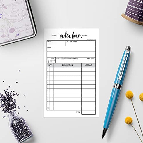 321Done Order Form Pad, 3.4x5.5 Handheld 2-Part Carbonless, Made in USA, Carbon Duplicate Copy Sales Receipt Form, Invoice Booklet, Cute for Small Boutique Business (50 Sets) White/Yellow