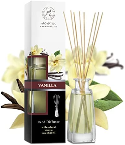 Reed Diffuser with Natural Essential Oil Vanilla 3.4 Fl Oz (100ml) - Scented Reed Diffuser - Gift Set with Bamboo Sticks - Best for Aromatherapy - SPA - Home - Office - Fitness Club