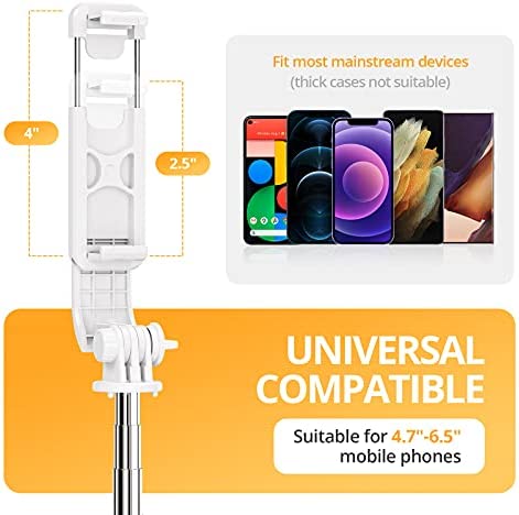 ATUMTEK 40.5" Selfie Stick Tripod, Extendable & Portable Bluetooth Selfie Stick with Remote for iPhone 13/12/12 Pro/11/XS/XR/X/8/7 Plus, Samsung, Huawei, Google, LG, Sony Android Smartphones, White