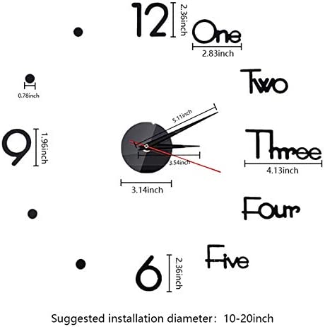 10-20 Inch DIY Wall Clock 3D Frameless Silent Non Ticking, Black Round Battery Operated Modern Wall Clocks for Living Room Bedroom Office Home and Kitchen