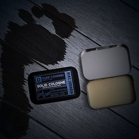 Duke Cannon Supply Co. Solid Cologne for Men Midnight Swim - Cold Water, Crisp Greens, Fresh Air - Concentrated Balm, Travel-Friendly Tin, Made with Natural & Organic Ingredients, 1.5 oz (1 unit)
