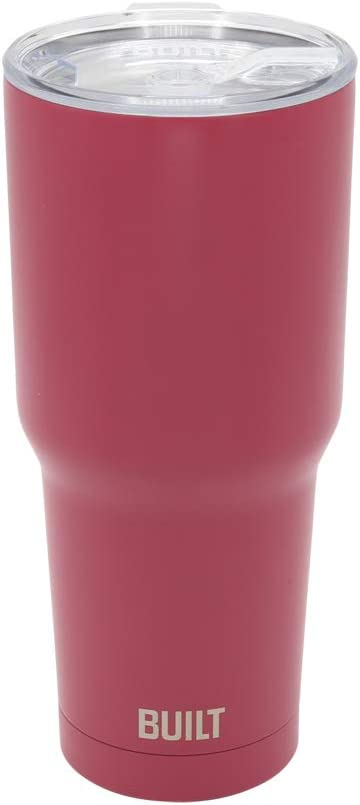 BUILT Double Walled Stainless Steel Tumbler Set with Replacement Lid, 2 Reusable Tritan Wire Straw Cleaning Brush in Gift Box, 30 Ounce, Burgundy