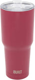 BUILT Double Walled Stainless Steel Tumbler Set with Replacement Lid, 2 Reusable Tritan Wire Straw Cleaning Brush in Gift Box, 30 Ounce, Burgundy
