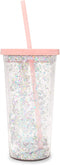 Ban.do Deluxe Glitter Sip Sip Insulated Tumbler with Reusable Straw, 20 Ounce Travel Cup with Lid, Glitter Bomb