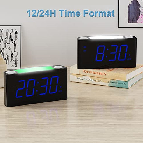 Digital Alarm Clock for Bedroom - 7 Color Night Light,2 USB Chargers,7.5" Large Number Screen & Slider Dimmer,12/24 H,Battery Backup,Easy Loud Electric Alarm Clock for Heavy Sleeper,Boy&Girl Kids Teen