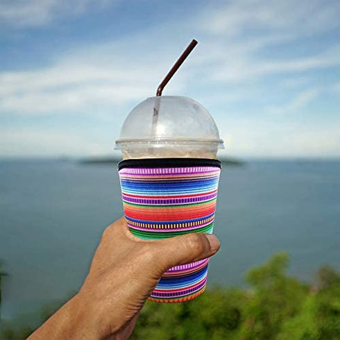 3 Pack Reusable Iced Coffee Sleeve | Insulator Cup Sleeve for Cold Drinks Beverages | Neoprene Cup Holder | Ideal for Starbucks, Dunkin Donuts & More (Rainbow)