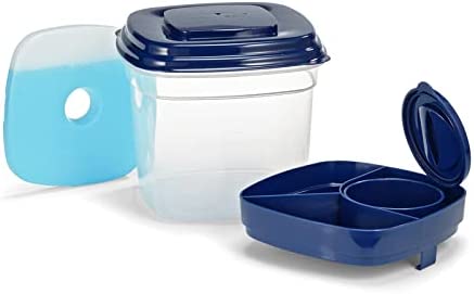 Fit & Fresh Deluxe Salad Set with Divided Tray for Toppings and Ice Pack, Standard, Navy