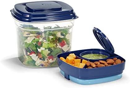 Fit & Fresh Deluxe Salad Set with Divided Tray for Toppings and Ice Pack, Standard, Navy