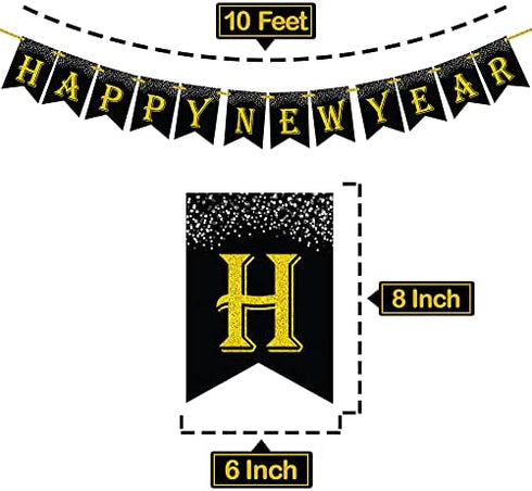 Glitter, Happy New Year Banner 2023 - 10 Feet | Gold Happy New Year Sign for Happy New Year Decorations 2023 | NYE Decorations 2023 | New Years Eve Party Supplies 2023 for New Years Eve Decorations