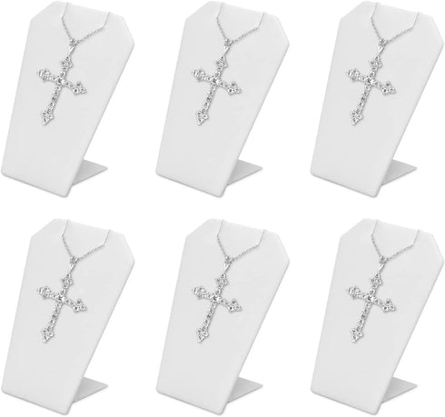 Mooca 6 Pcs Set Mini White Faux Leather Earring Stand Necklace Chain and Pendant Display Stand, Mini Jewelry Display Holder Stand, Jewelry Showcase Display, 3 1/4 Inches Height