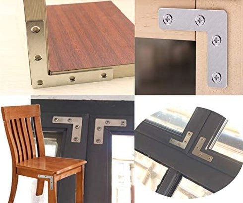 Flat L Shaped Corner Bracket, Tiberham 10 Pcs 80 x 80 mm Stainless Steel Right Angle Corner Brace Repair Plate, Heavy Duty Furniture Fastener Joint Corner Connector for Wood Shelf Cabinet Table Chair