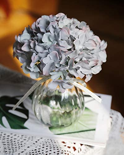 DuHouse Large Hydrangea Heads Artificial Silk Flowers with Stem Fake Full Flower Heads for Wedding Centerpiece Home Party Decor Pack of 6(Morandi)