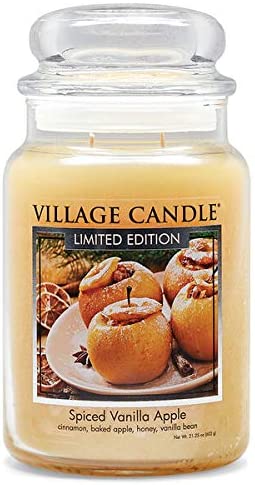 Village Candle Spiced Vanilla Apple, Large Glass Apothecary Jar Scented Candle, 21.25 oz, Ivory (4260310)