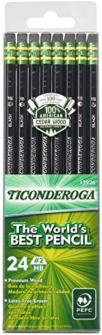 Ticonderoga Pencils, Wood-Cased, Graphite #2 HB Soft, Black, 24-Pack (13926)