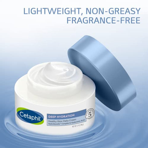 CETAPHIL Deep Hydration Fragrance Free Healthy Glow Daily Face Cream, 1.7 oz, 48Hr Dry Skin Face Moisturizer for Sensitive Skin, With Hyaluronic Acid, Vitamin E & B5, Dermatologist Recommended