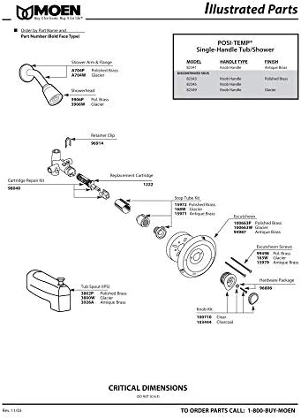 Moen 100710 Posi-Temp One-Handle Tub and Shower Replacement Knob Handle Kit, White and Chrome Knob Insert
