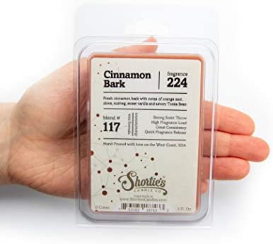 Shortie's Candle Company Cinnamon Bark Wax Melts - Formula 117-1 Highly Scented 3 Oz. Bar - Made with Essential & Natural Oils - Bakery & Food Air Freshener Cubes Collection
