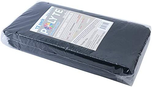 Polyte Premium Microfiber Cleaning Towel,16 x 16 in, 12 Pack (Black)