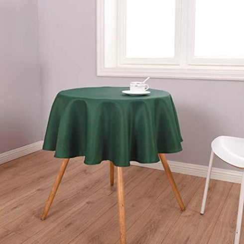 Biscaynebay Textured Fabric Round Tablecloths 60 Inches in Diameter, Hunter Green Water Resistant Tablecloths for Dining, Kitchen, Wedding, Parties etc. Machine Washable