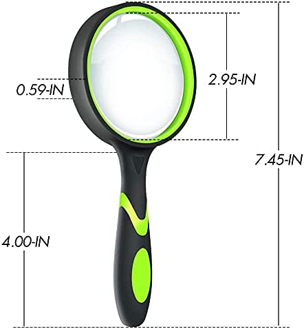 Leffis 2 Pack 10X Magnifying Glass for Seniors & Kids, Non-Slip Handheld Magnifier for Reading, 75mm Magnify Glasses Lens for Close Work, Science and Hobby Observation?Green and Orange