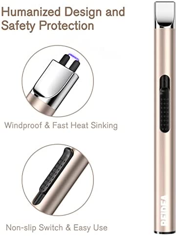 REIDEA Electronic Candle Lighter Arc Windproof Flameless USB Rechargeable Lighter with Safe Button for Home Kitchen Champagne Gold S4