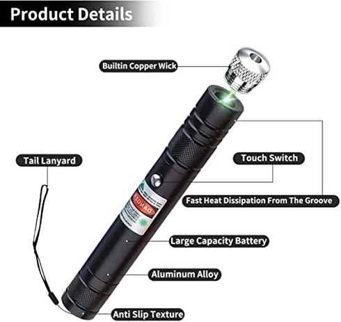 Cyahvtl Green Laser Pointer, 2000 Metres Long Range High Power Handheld Flashlight, Rechargeable Laser Pointer for USB, with Star Cap Adjustable Focus Suitable for Projecto