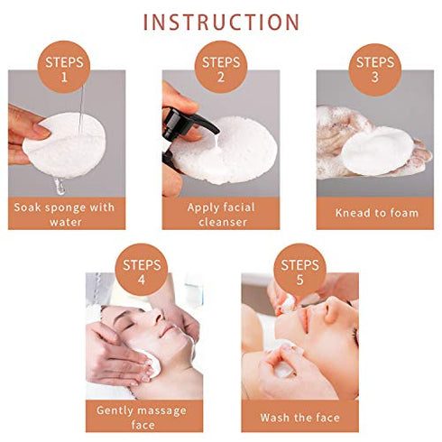 50-Count Compressed Facial Sponges, GAINWELL White Cellulose Facial Sponges, 100% Natural Cosmetic Spa Sponges for Facial Cleansing, Exfoliating Mask, Makeup Removal