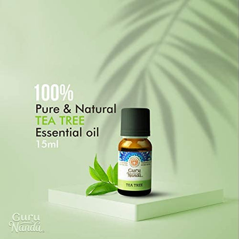 Tea Tree Essential Oil (Pack of 2 x 15 ml) - 100% Pure Therapeutic Grade, Essential Oil for Skin, Nails, Hair, Acne, Dandruff Control, Use in Aromatherapy Diffuser, Skin Care & Beauty - GuruNanda