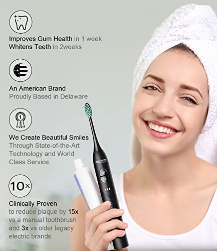 BAOVERI Electric Toothbrush with 8 Brush Heads for Adults&Kids, Sonic Electric Toothbrushes, 5 Modes&3 Intensity Levels, 2 Minutes Smart Timer, 4 Hours Fast Charge for 60 Days (Black)