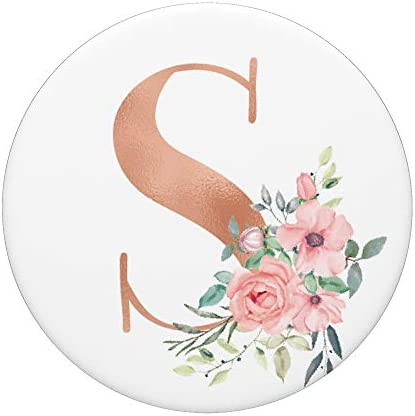 Rose Blush Floral Monogram Letter S Pretty Pink Flowers PopSockets PopGrip: Swappable Grip for Phones & Tablets
