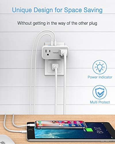 2 Prong to 3 Prong Outlet Adapter, TESSAN US to Japan Plug Adapter with 2 Outlets 3 USB Wall Charger, Travel Power Splitter for USA to Japanese Canada Mexico Philippines Peru, Type A