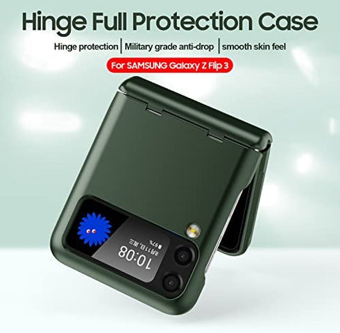 Vizvera for Samsung Galaxy Z Flip 3 Case with Hinge Protection (2021)- Z Flip 3 Armor Case- Silicone All-Inclusive Shockproof Case for Galaxy Z Flip 3(Green)