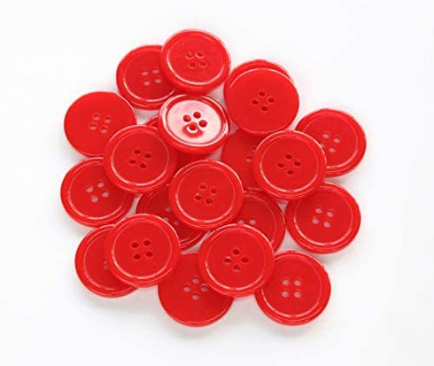 GANSSIA 1 Inch (25mm) Red Color Buttons for Sewing Flatback Button Crafting DIY Scrapbooking Pack of 50
