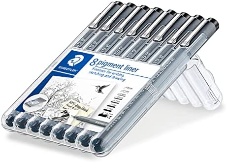 STAEDTLER Pigment Liner Fineliner Pens with Assorted Line Width - Black (Set of 8)