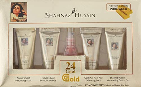 Shahnaz Husain 24 Carat Gold Skin Radiance Timeless Youth Kit with Exfoliating Scrub, Radiance Gel, Moisturizing Cream, and Mask (4 x 10 gm)