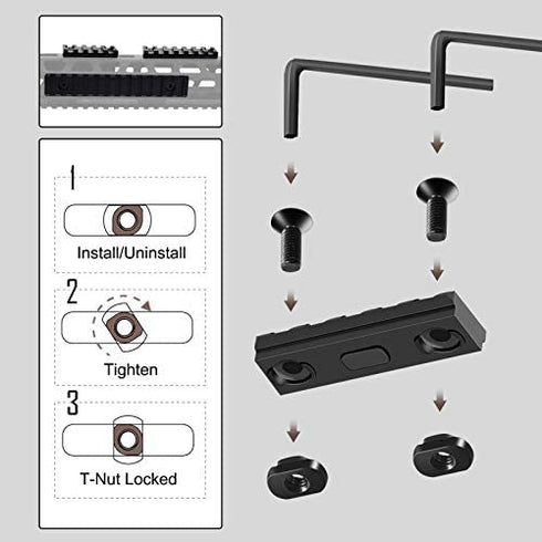 Bontok Picatinny Rail Set, 3-Slot 5-Slot 7-Slot 9-Slot 11-Slot 13-Slot Aluminum Picatinny Rails Section with 13 T-Nuts & 13 Screws & 6 Allen Wrench