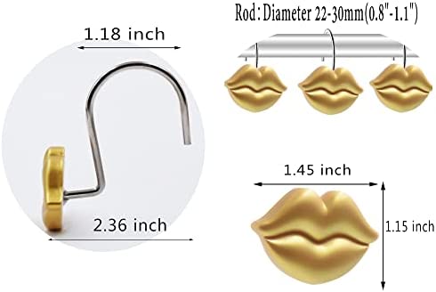 CandyGrid Gold Shower Curtain Hooks Rings, Shower Hooks for Shower Curtain Set of 12, Rustproof Metal Shower Rings for Bathroom (Gold Lips)