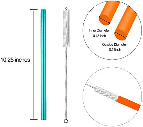 Extra Wide 0.51 inches Reusable Hard Smoothie Straws, Great for Bubble Tea, Boba Tea Milkshakes,10.25 Inches Long, 8 Pieces Jumbo Eco-Friendly Plastic Straws 2 Cleaning Brushes 1 Storage Bag BPA Free